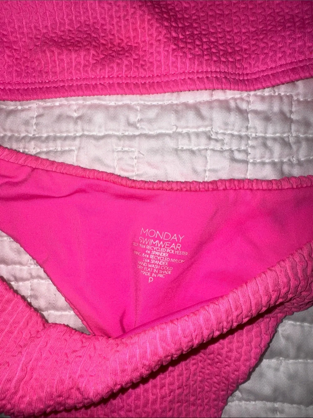 Monday Swim Neon Pink Crinkle Bathing Suit Set